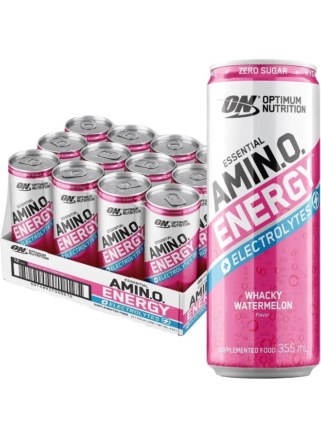 Optimum Nutrition Amino Energy Drink + Electrolytes for Hydration - Sugar Free, Amino Acids, BCAA, Keto Friendly, Sparkling Drink - Watermelon, 12 Fl Oz (Pack of 12) - Image 1